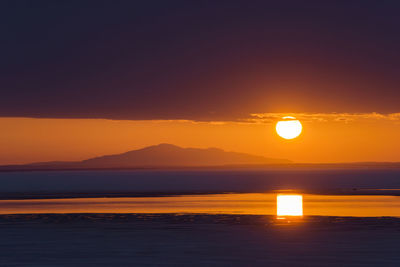 Scenic view of sea against orange sky