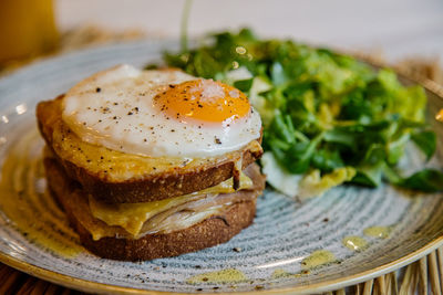 Close-up of breakfast served in plate