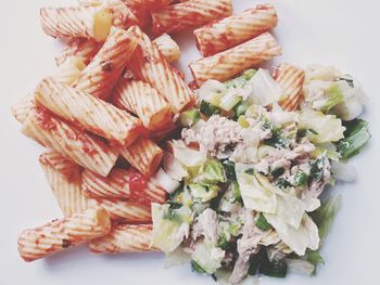 High angle view of chopped vegetables in plate