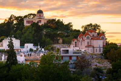 Evening view of the national observatory on the hill of nymphs, athens