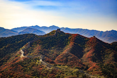 High angle view of mountains against sky