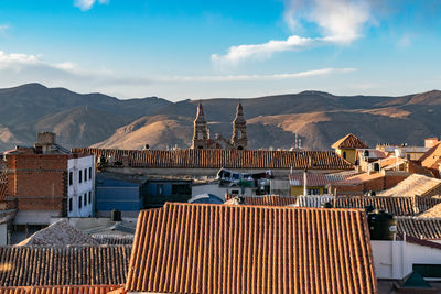 High angle view of townscape against sky