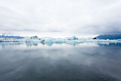 Scenic view of frozen lake against sky