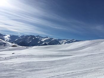 Scenic view of snow mountains against sky