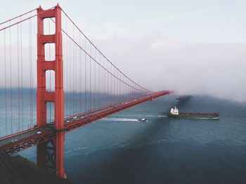 Suspension bridge over river