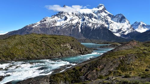 Scenic view of snowcapped mountains against sky