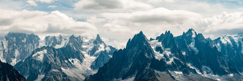 Panoramic view of snowcapped mountains against sky