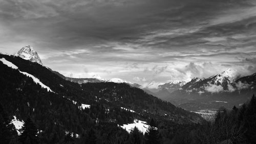 Scenic view of snowcapped mountains against sky