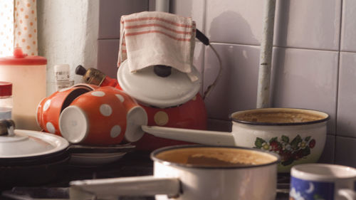 Close-up of breakfast on table at home
