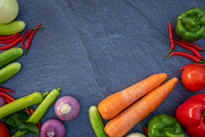 High angle view of chopped vegetables on cutting board