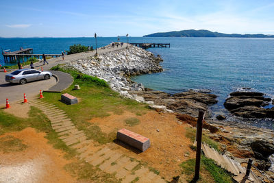 High angle view of beach against sky