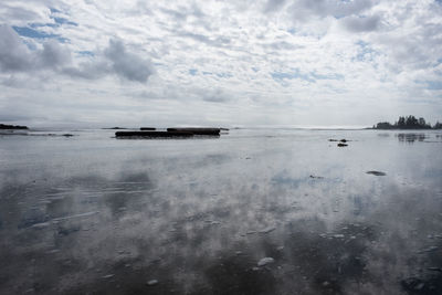 Scenic view of lake against sky during winter