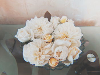 High angle view of white roses