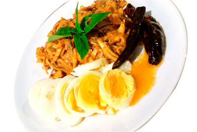 High angle view of meat in plate