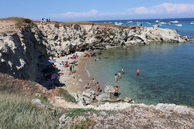 High angle view of people on beach