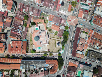 High angle view of street amidst buildings in city