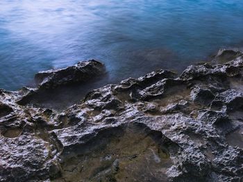 High angle view of rocks on beach