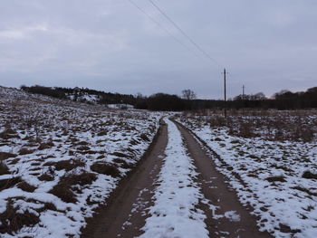 Snow covered field against sky