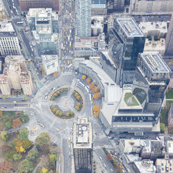 High angle view of street amidst buildings in city