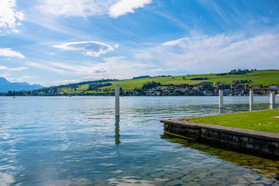 Scenic view of lake against sky