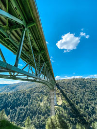 Low angle view of bridge against blue sky