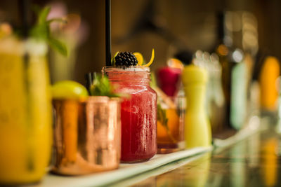 Close-up of cocktails on table