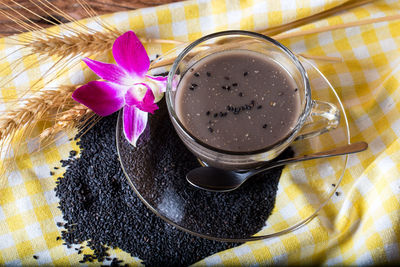 High angle view of coffee on table