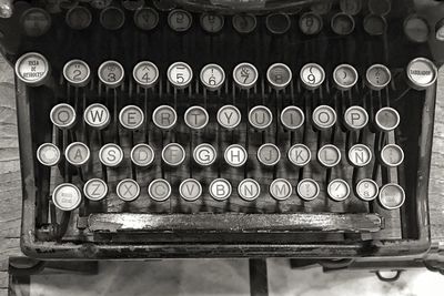 Close-up of vintage typewriter on table