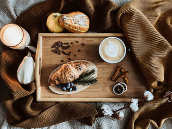 High angle view of breakfast on table