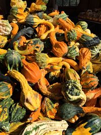 High angle view of pumpkins for sale at market stall