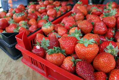 Close-up of strawberries for sale in market