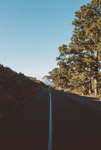 Road amidst trees against clear sky