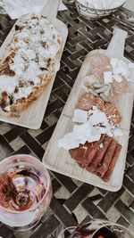 High angle view of ice cream in glass on table