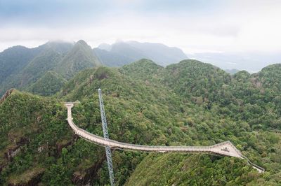 High angle view of mountain road against sky