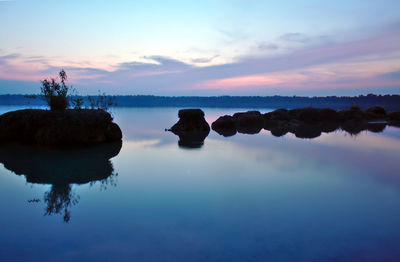 Scenic view of lake against sky during sunset