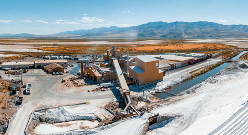 Salt lake city, utah landscape with desert salt mining factory