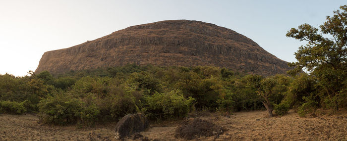 Scenic view of mountains against clear sky