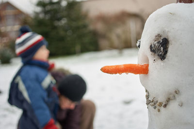 Close-up of snowman