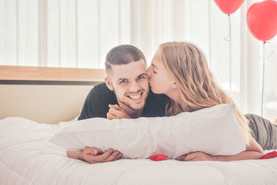 Love couple live in bedroom happiness in love valentine's day concept