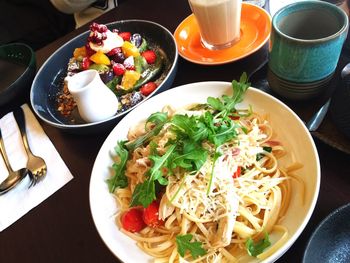 High angle view of food on table