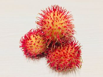 Close-up of fruit on table against white background