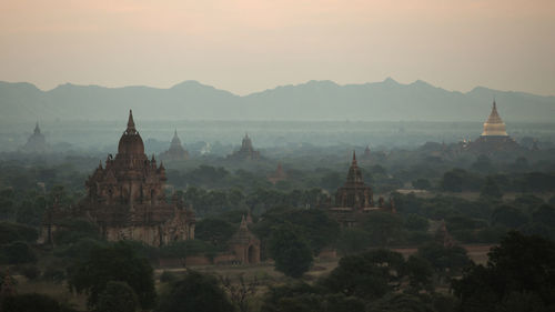Panoramic view of temples in bagan, myanmar.