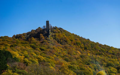 Low angle view of mountain against clear blue sky