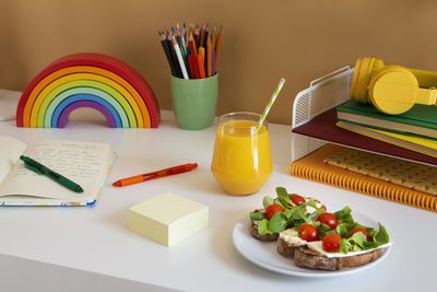 High angle view of food on table