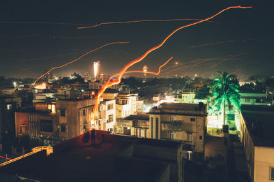 Panoramic view of illuminated city against sky at night