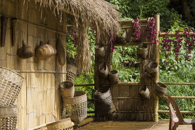 Wicker baskets outside temple