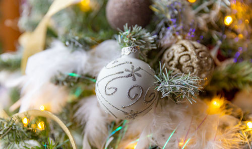 Close-up of illuminated christmas tree