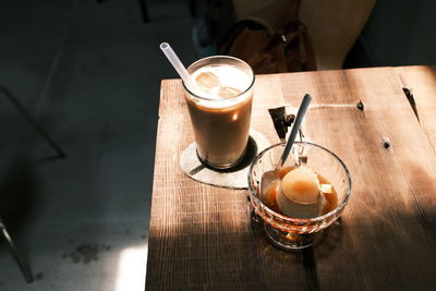 High angle view of coffee on table