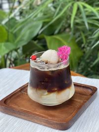 Close-up of ice cream on table