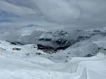 Scenic view of snowcapped mountains against sky